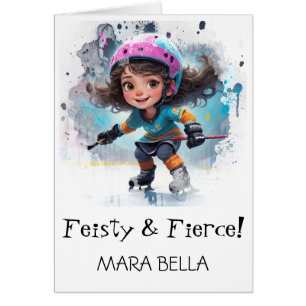 *~* AP94 Cute Hockey Girl 22 Personalize Birthday Cards