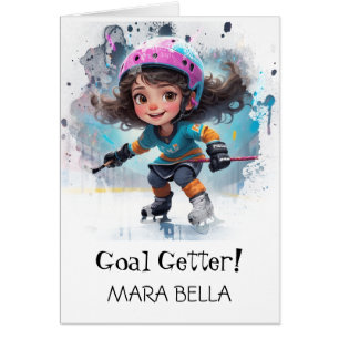 *~* AP94 Cute Hockey Girl 22 Personalize Birthday Cards