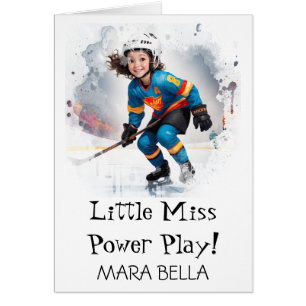 *~* AP94 Cute Hockey Girl 9 Personalize Birthday Cards