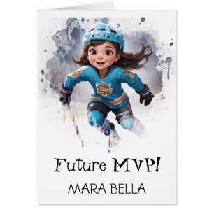 *~* AP94 Cute Hockey Girl Personalize Birthday Cards