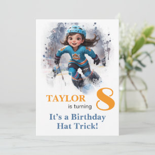 *~* AP94 DIY k-8 Cute Hockey Girl Birthday Invitation
