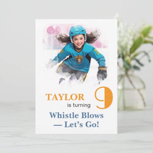 *~* AP94 DIY kw-2 Cute Hockey Girl Birthday Invitation
