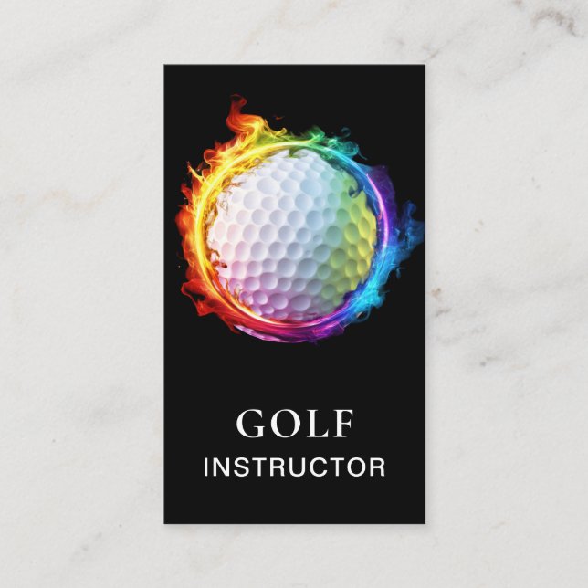 *~*  AP94 Flames  Rainbow Colorful  Golf Ball QR Business Card (Front)