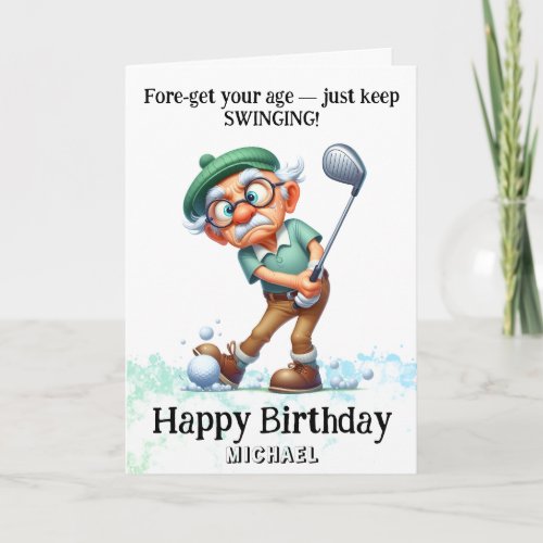 *~* AP94 Fun Senior Man Golf Swing Birthday Card
