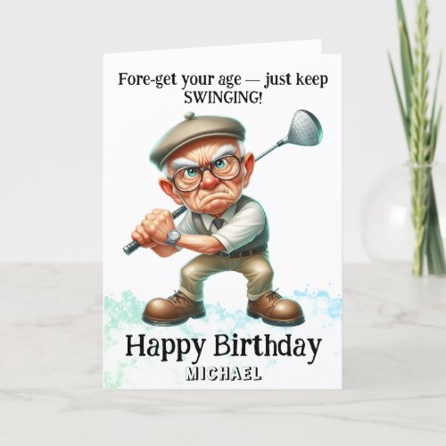 *~* AP94 Funny old Man Golf Swinging Birthday Card