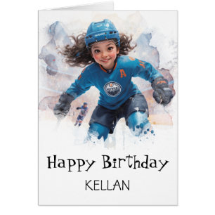 *~* AP94 Ice Hockey 1 Girl Player Cute Birthday Cards