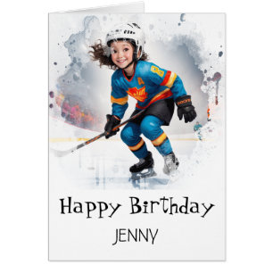 *~* AP94 Ice Hockey 9 Girl Player Cute Birthday Cards