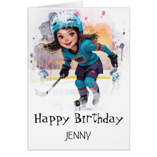 *~* AP94 Ice Hockey Girl Player12 Cute Birthday Cards