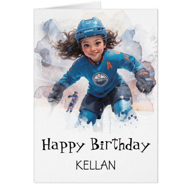 *~* AP94 Ice Hockey Girl Player Cute Birthday Card (Front)