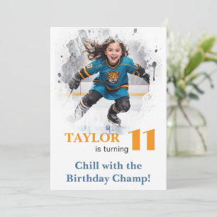 *~* AP94 k-13 DIY Cute Hockey Girl Birthday Invitation