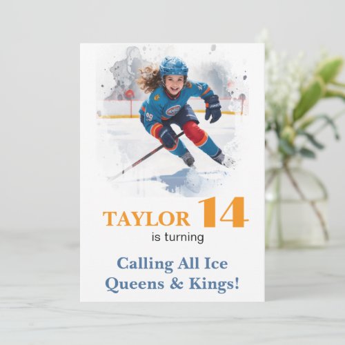 *~* AP94 k-15  DIY Cute Hockey Girl Birthday Invitation