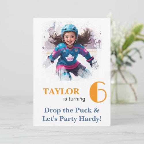 *~* AP94 k-21  DIY Cute Hockey Girl Birthday Invitation