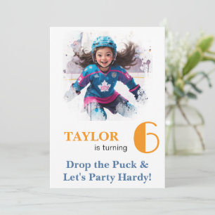*~* AP94 k-21 DIY Cute Hockey Girl Birthday Invitation