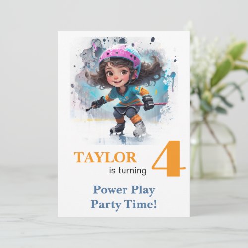 *~* AP94 k-22  DIY Cute Hockey Girl Birthday Invitation