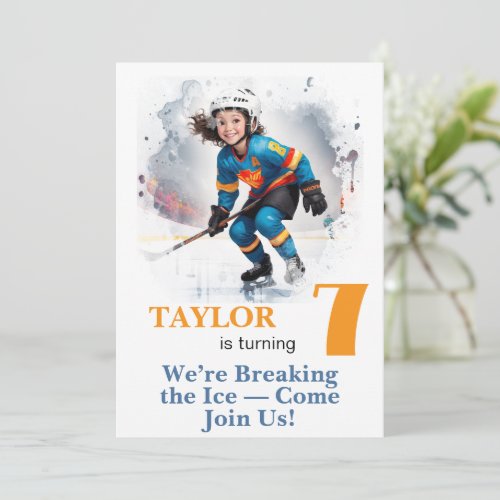 *~* AP94 k-9 DIY Cute Hockey Girl Birthday Invitation