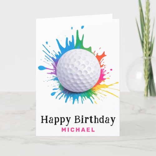 *~*  AP94  Rainbow Splash Golf Ball Birthday Card 