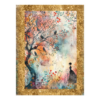 *~ AP95 Whimsical Floral Art Nature BIRDS WOMAN Photo Print