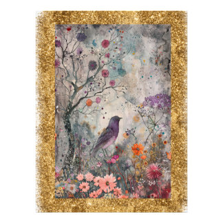 *~ AP95 Whimsical Floral Art Nature Gold Glitter Photo Print