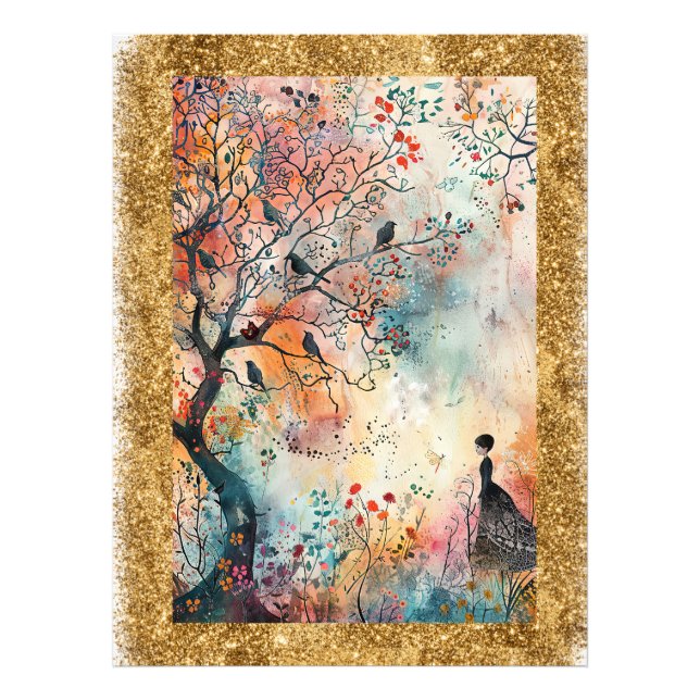 *~  AP95 Whimsical Watercolor Art Nature Glitter Photo Print (Front)