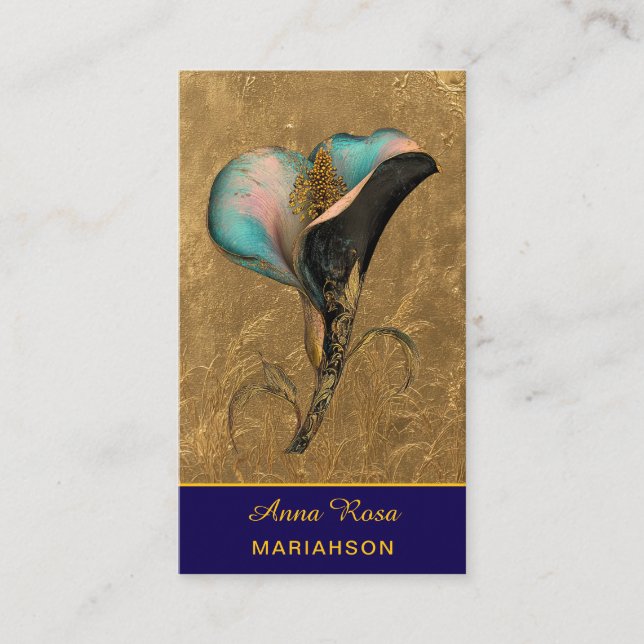 *~* AP98 Elegant Flower Gold 2  Rich  QR Floral  Business Card (Front)