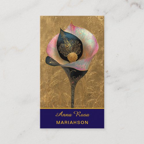 *~* AP98 Elegant Flower Gold 9  Vintage  QR  Business Card