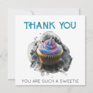 *~ AP99 Blue Pink Cup Cake THANK YOU Card