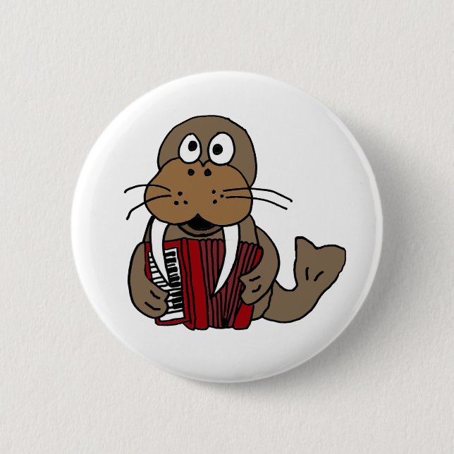 AP- Funny Walrus Playing Accordion Cartoon Button (Front)