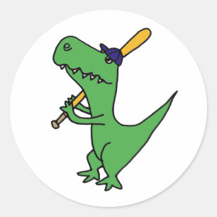 AP- T-rex Dinosaur Playing Baseball Classic Round Sticker