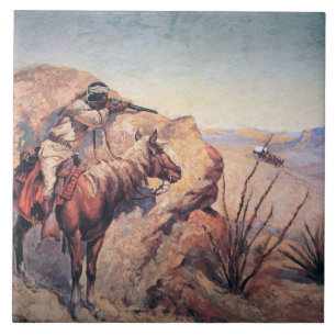 Apache Ambush (oil on canvas) Tile