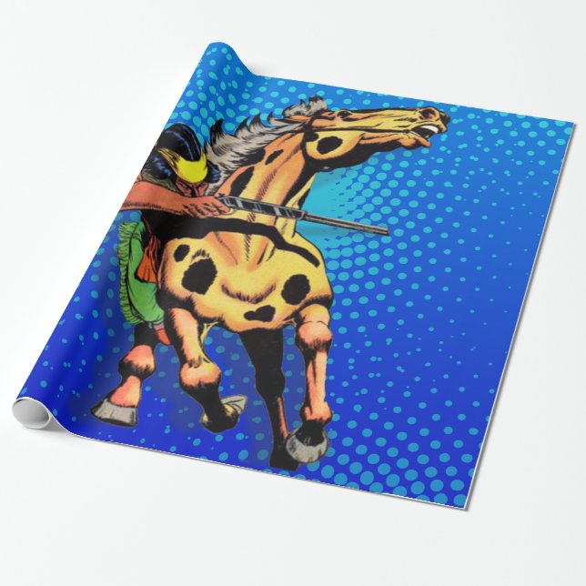 Apache Trail #1, Native American on Horseback Wrapping Paper (Unrolled)