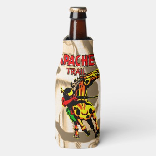 Apache Trail 1 Native American With Banner Bottle Cooler