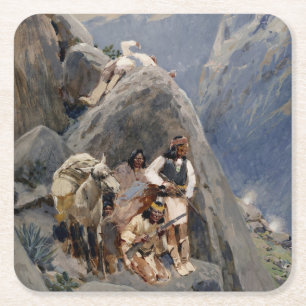 Apache Warriors: Ambush on American Cavalry Square Paper Coaster