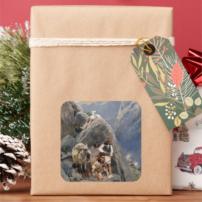 Apache Warriors: Ambush on American Cavalry Square Sticker (Holiday)