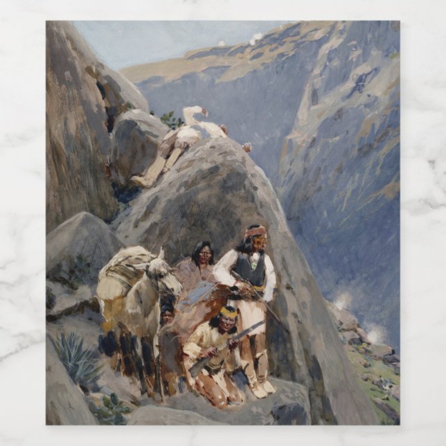 Apache Warriors: Ambush on American Cavalry Wine Label (Single Label)