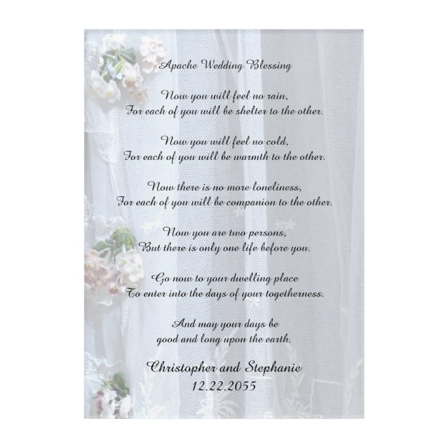 Apache Wedding Blessing 10x14 Personalized Acrylic Print (Front)