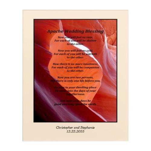 Apache Wedding Blessing 16x20 Personalized Acrylic Print