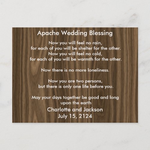Apache Wedding Blessing Dark Wood Grain Postcard