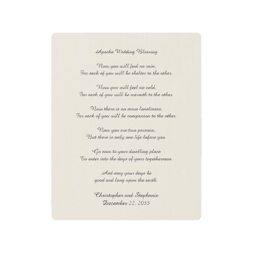 Apache Wedding Blessing Faux Burlap Background Metal Print