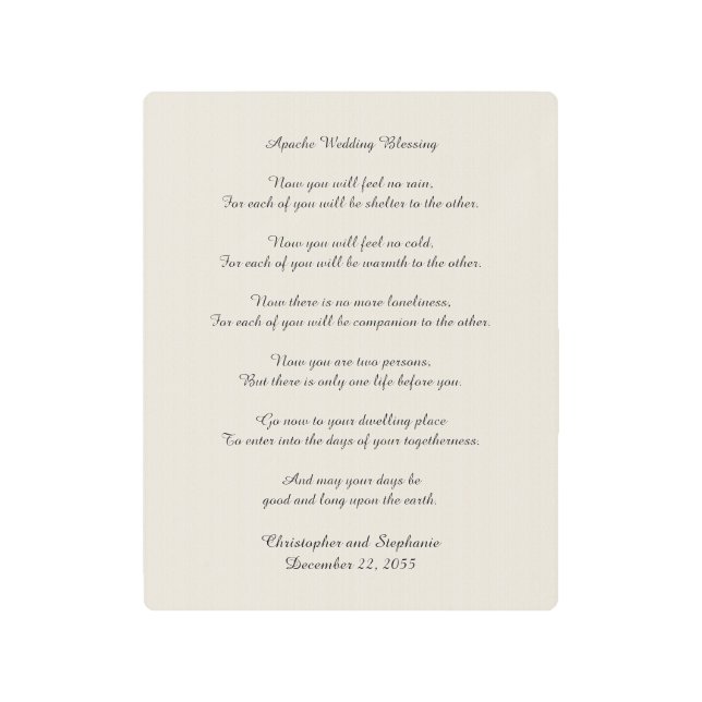 Apache Wedding Blessing Faux Burlap Background Metal Print (Front)