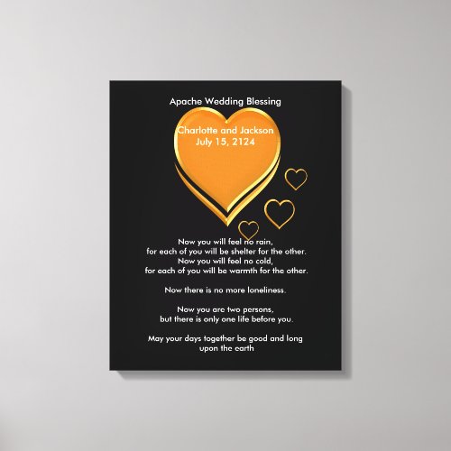 Apache Wedding Blessing Gold Hearts Canvas Print