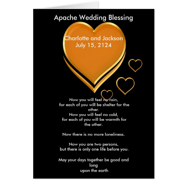 Apache Wedding Blessing Gold Hearts Cards (Front)