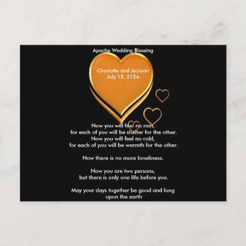 Apache Wedding Blessing Gold Hearts Postcard