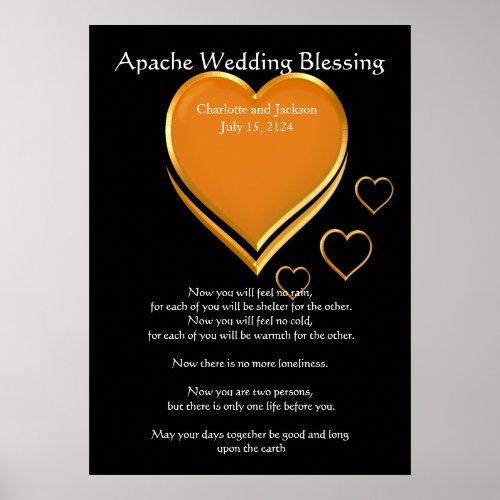 Apache Wedding Blessing Gold Hearts Poster