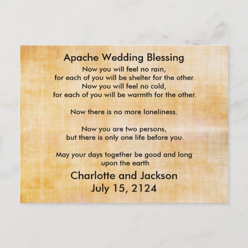 Apache Wedding Blessing Old Paper 3 Postcard