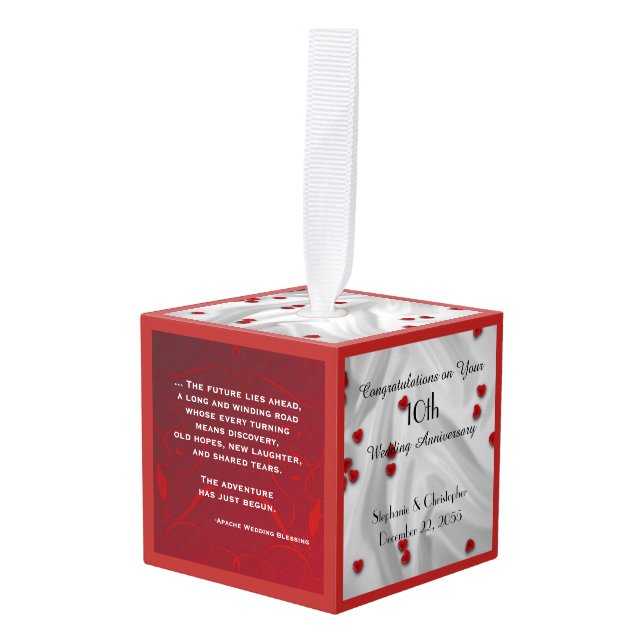 Apache Wedding Blessing Personalized Anniversary Cube Ornament (Front Angled)