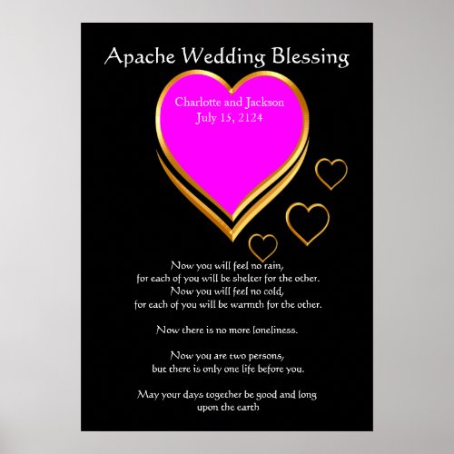 Apache Wedding Blessing Pink Hearts Poster