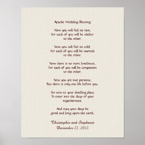 Apache Wedding Blessing Poster 11 x 14 Rustic