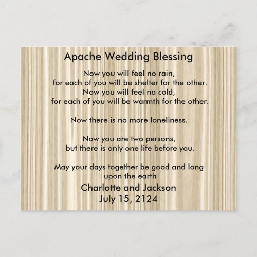 Apache Wedding Blessing White Wood Grain Postcard