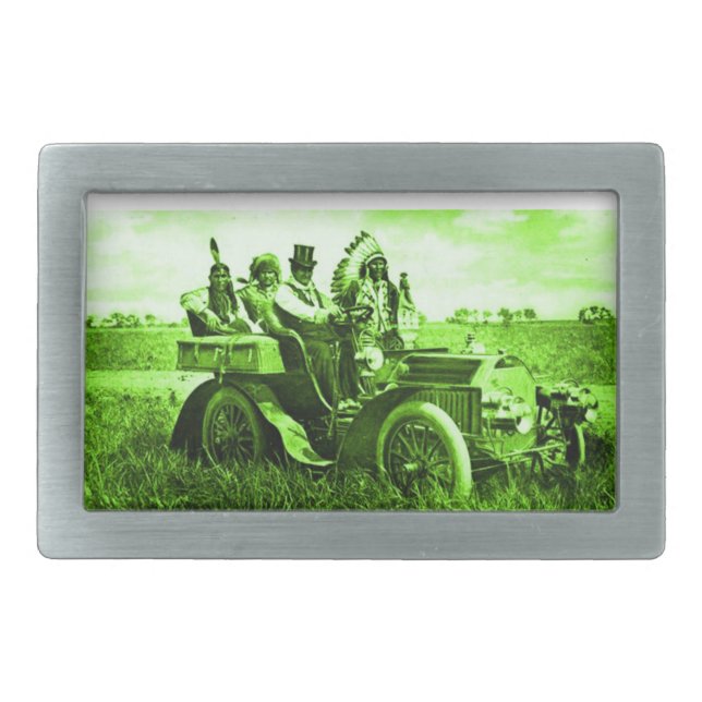 APACHES AND GERONIMO DRIVING A MOTOR CAR BELT BUCKLE (Front)