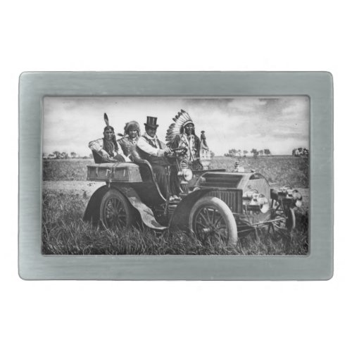 APACHES AND GERONIMO DRIVING A MOTOR CAR BELT BUCKLE